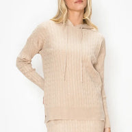Hooded cable sweater