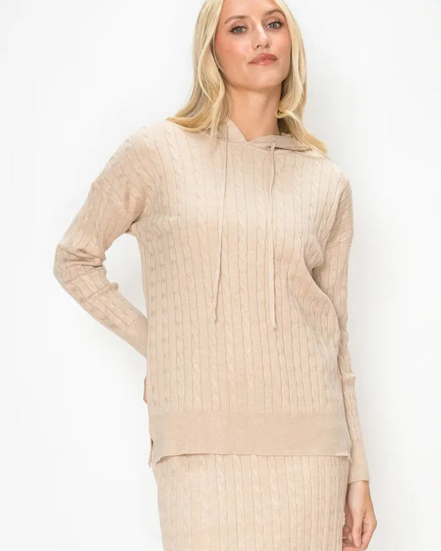 Hooded cable sweater