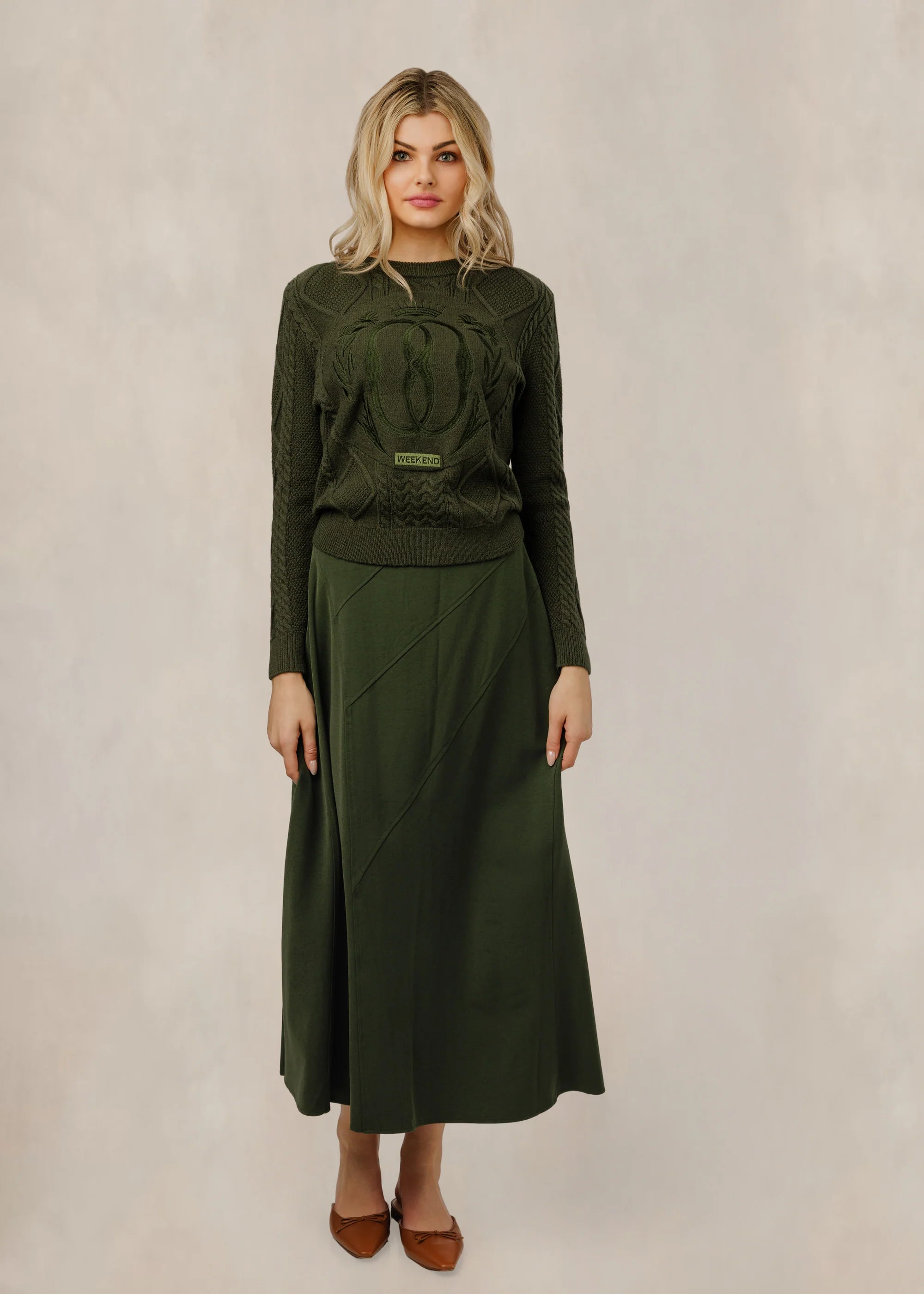 Olive Diagonal Seam Detail Skirt
