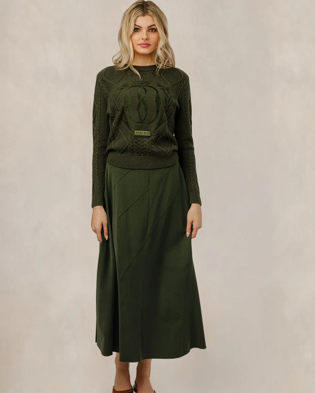 Olive Diagonal Seam Detail Skirt