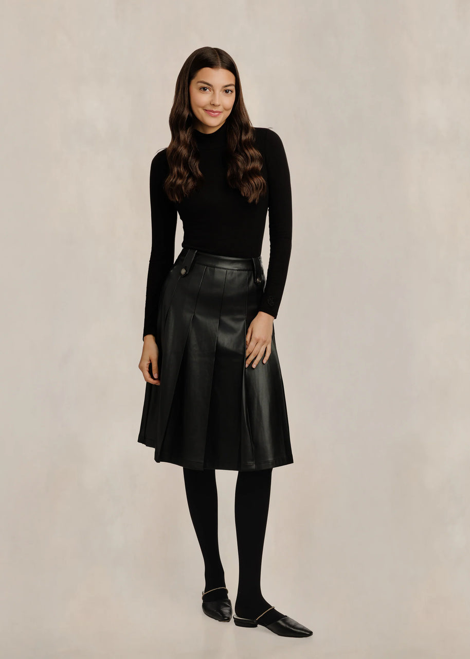 Black Knee-Length Leather Skirt