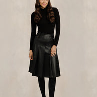 Black Knee-Length Leather Skirt