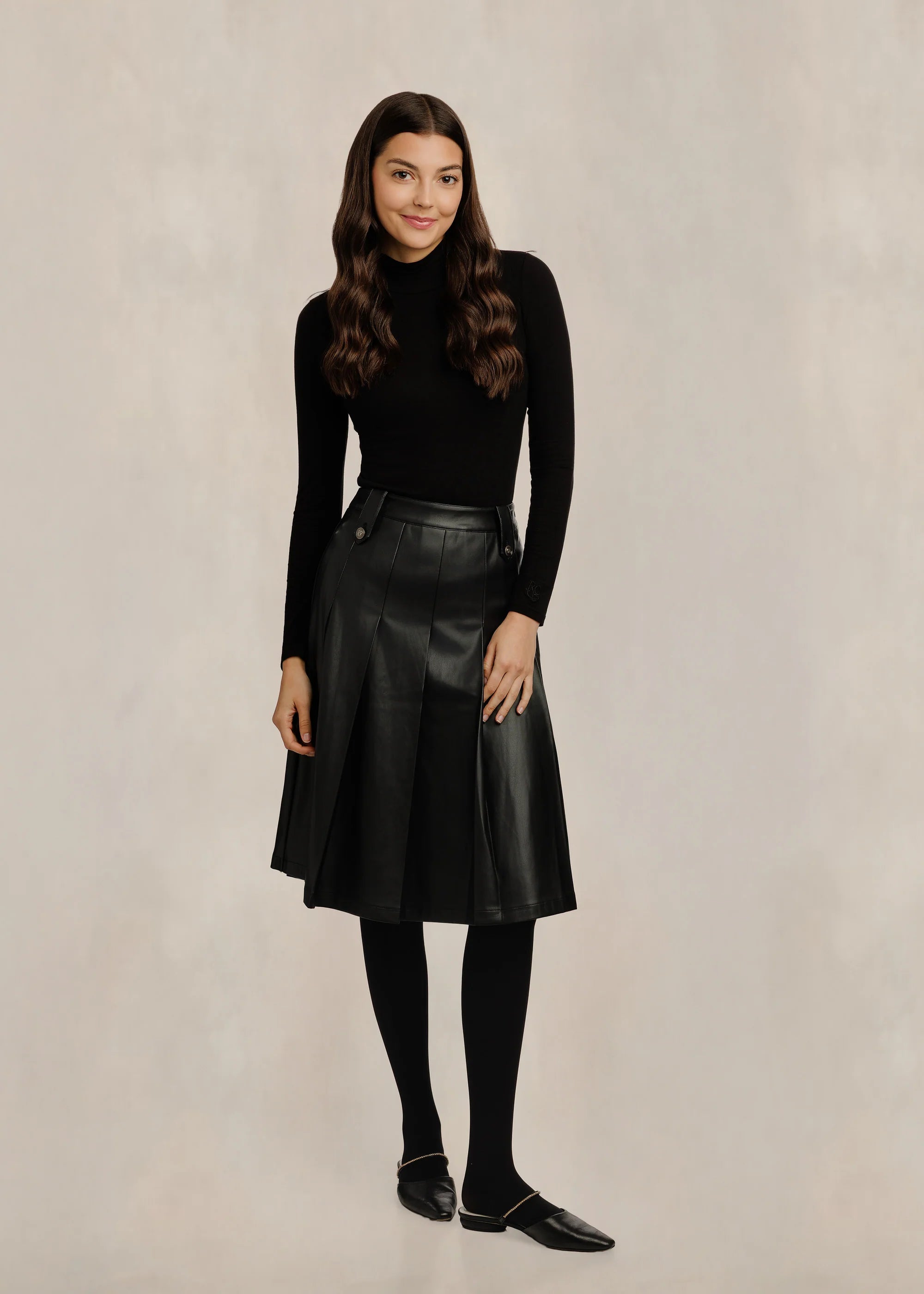 Black Knee-Length Leather Skirt