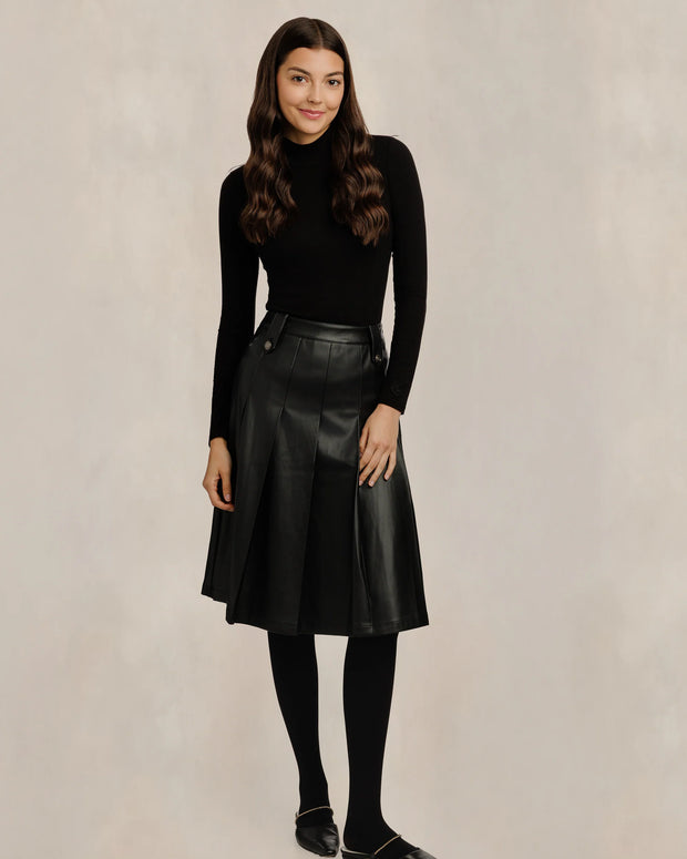 Black Knee-Length Leather Skirt