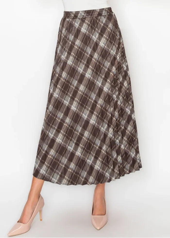 Brown plaid midi skirt