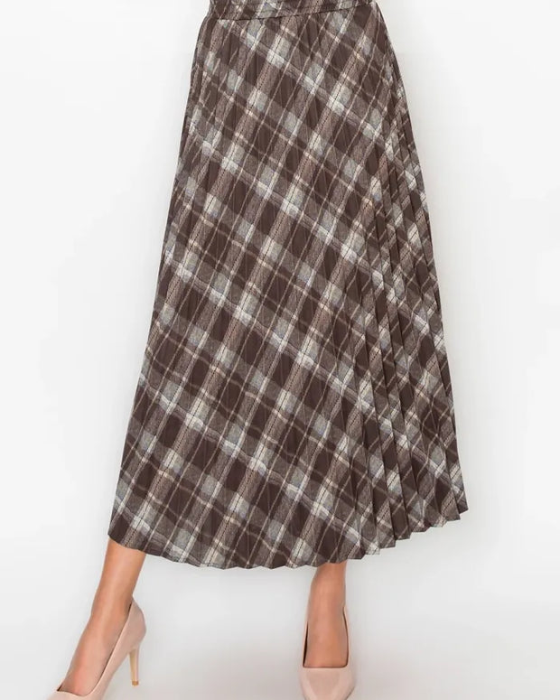 Brown plaid midi skirt