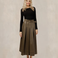 Brown Leather Skirt With Gold Chain Accents
