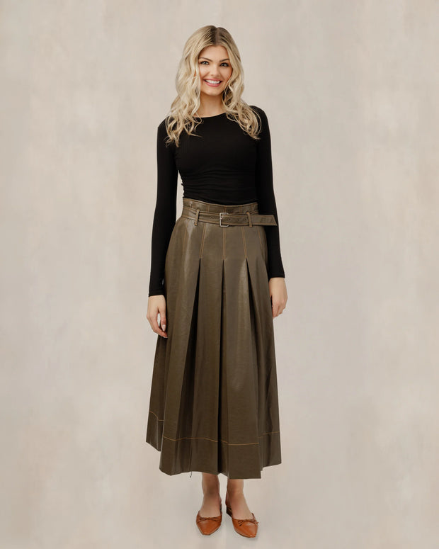 Brown Leather Skirt With Gold Chain Accents