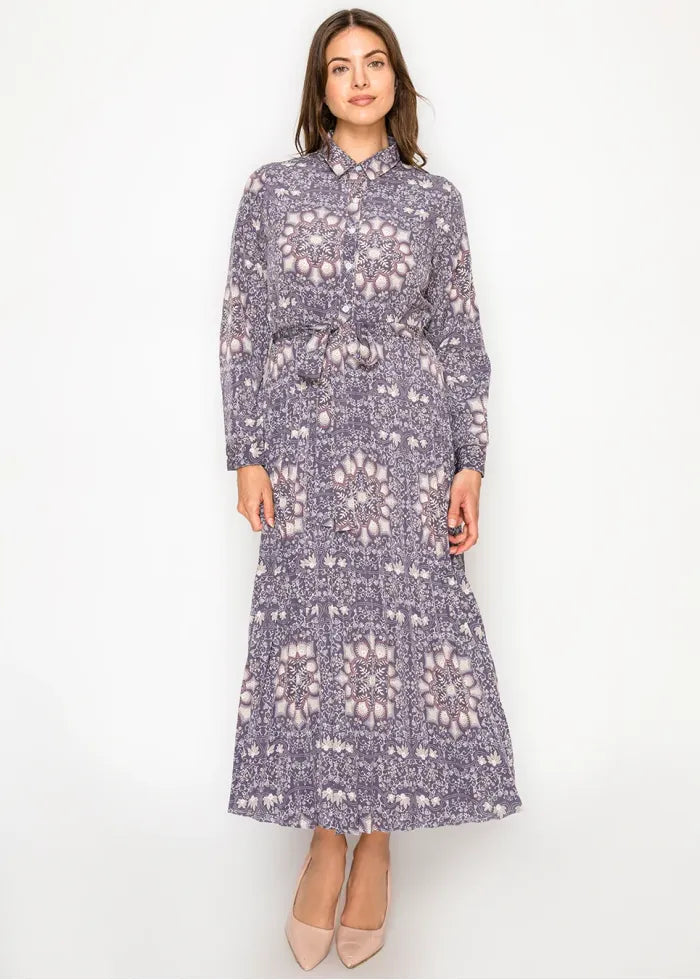 Printed pleated dress