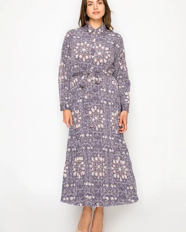Printed pleated dress