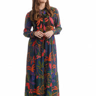 Navy Multicolour Leaf Dress- Luella