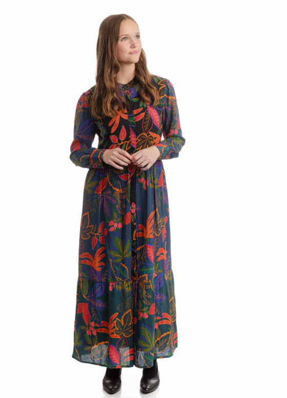 Navy Multicolour Leaf Dress- Luella