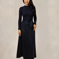 Navy Blue Skirt With Tie Belt