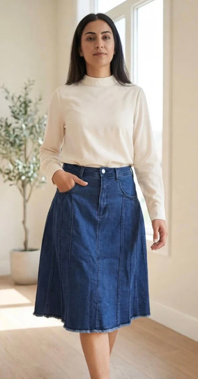Pleated denim skirt