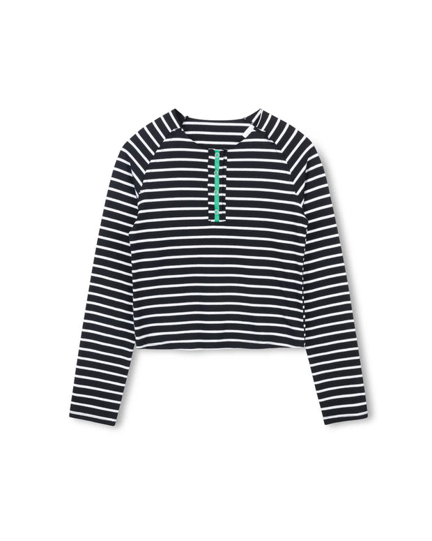 Striped Raw Placket Tee-Junees