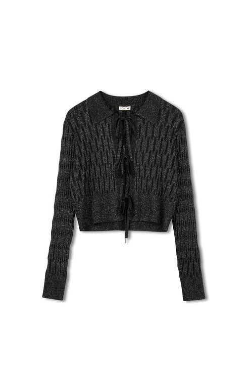 POINT METALLIC KNIT BOW CARDI