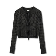 POINT METALLIC KNIT BOW CARDI