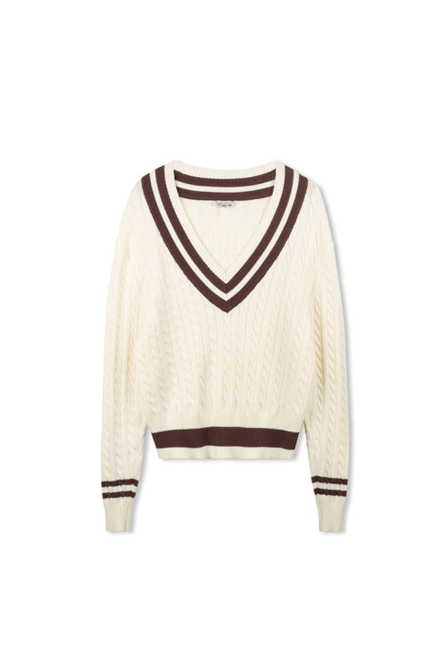 POINT CHUNKY KNIT VARSITY SWEATER