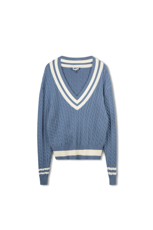 POINT CHUNKY KNIT VARSITY SWEATER