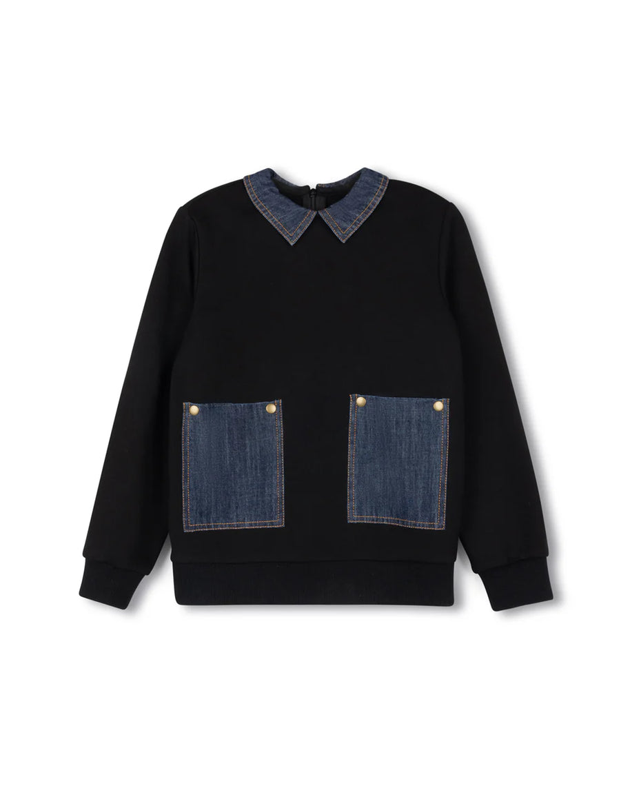 Denim Collar Sweatshirt-Junees