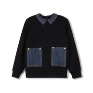 Denim Collar Sweatshirt-Junees