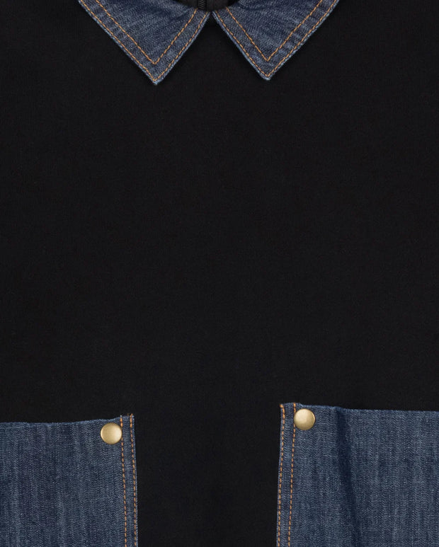 Denim Collar Sweatshirt-Junees