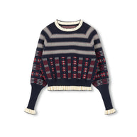 Geometric Print Ruffle Sweater-Junees