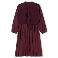 Pleated dress with bow closure vest-Junees
