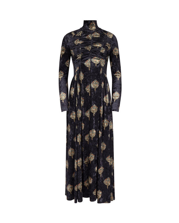 Velour Mock Neck Ruched Dress￼-Junees