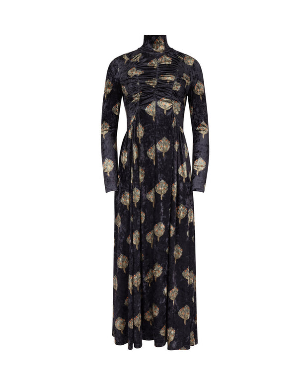 Velour Mock Neck Ruched Dress￼-Junees