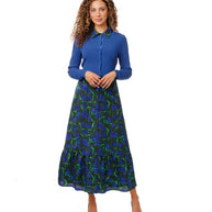 Printed Dress with Blue Cardigan-Luella