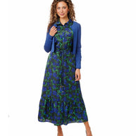 Printed Dress with Blue Cardigan-Luella