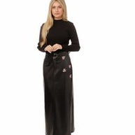Leather Skirt with Mini Pink Embroidery-Luella