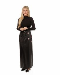 Leather Skirt with Mini Pink Embroidery-Luella