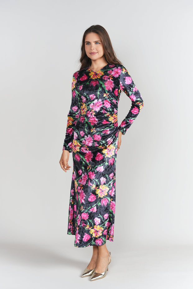 Side Ruched velvet dress-ALV
