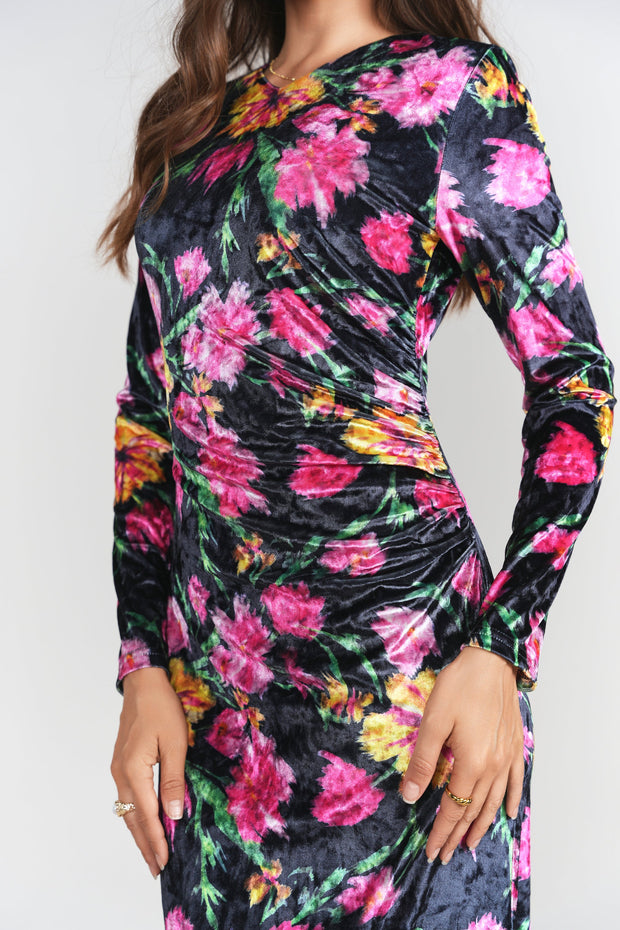 Side Ruched velvet dress-ALV