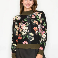 Floral Mock Neck with Olive Trim-YAL