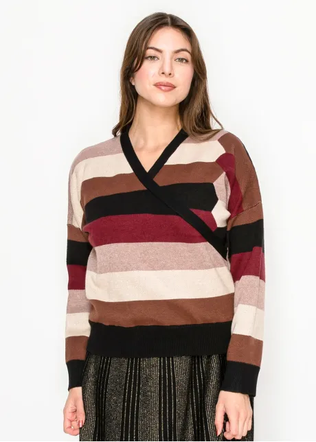 Stripe Wrap Sweater-YAL