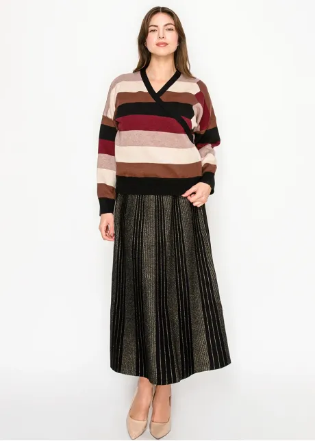 Stripe Wrap Sweater-YAL