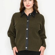 Denim Puff Sleeve Sweater-YAL