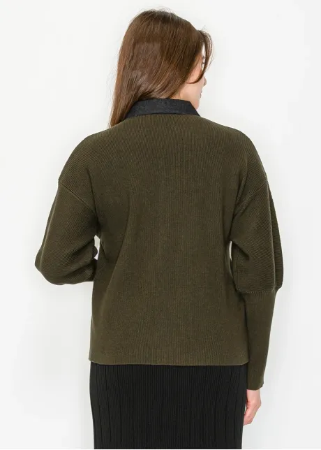 Denim Puff Sleeve Sweater-YAL