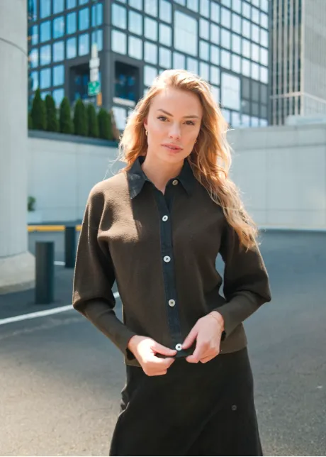 Denim Puff Sleeve Sweater-YAL