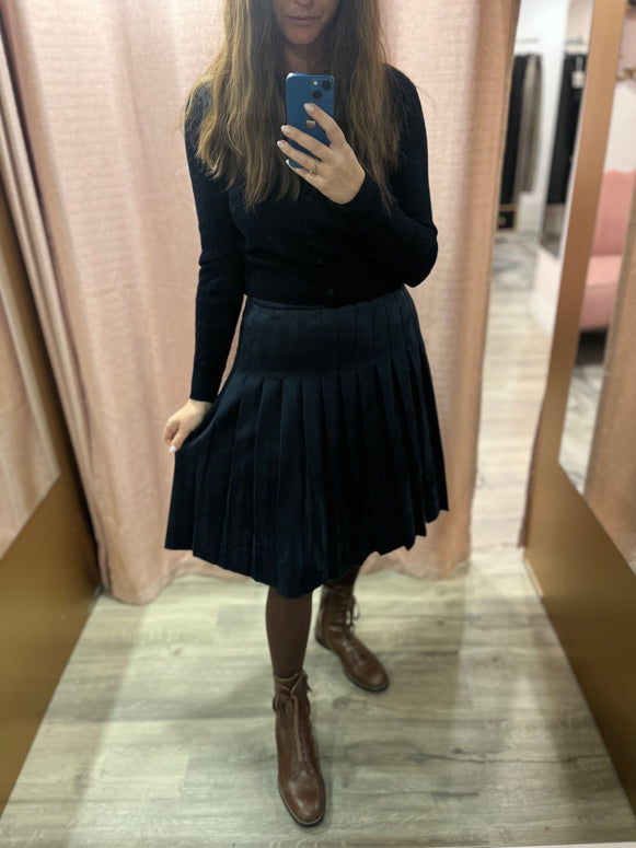 Pleated Suede Skirt 704-Sam fashion