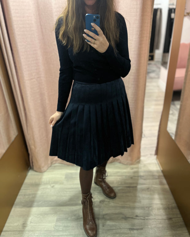 Pleated Suede Skirt 704-Sam fashion