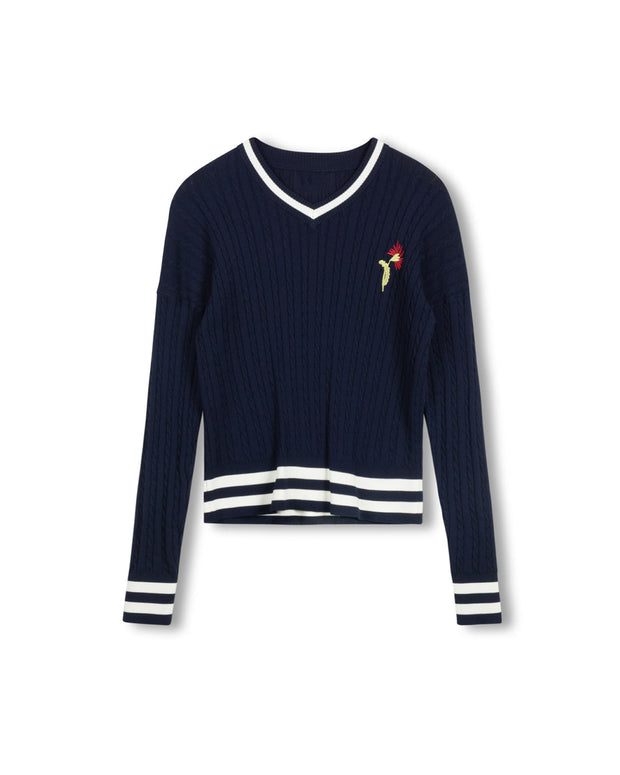 Flower Logo Cable Sweater-Junee