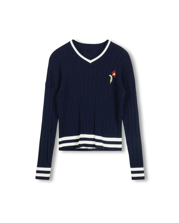 Flower Logo Cable Sweater-Junee