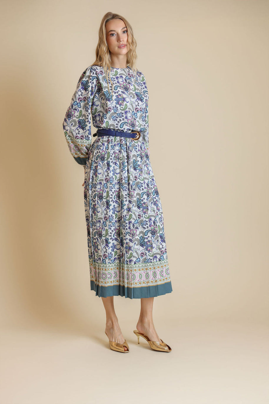 Paisley Pleated Dress-Junee