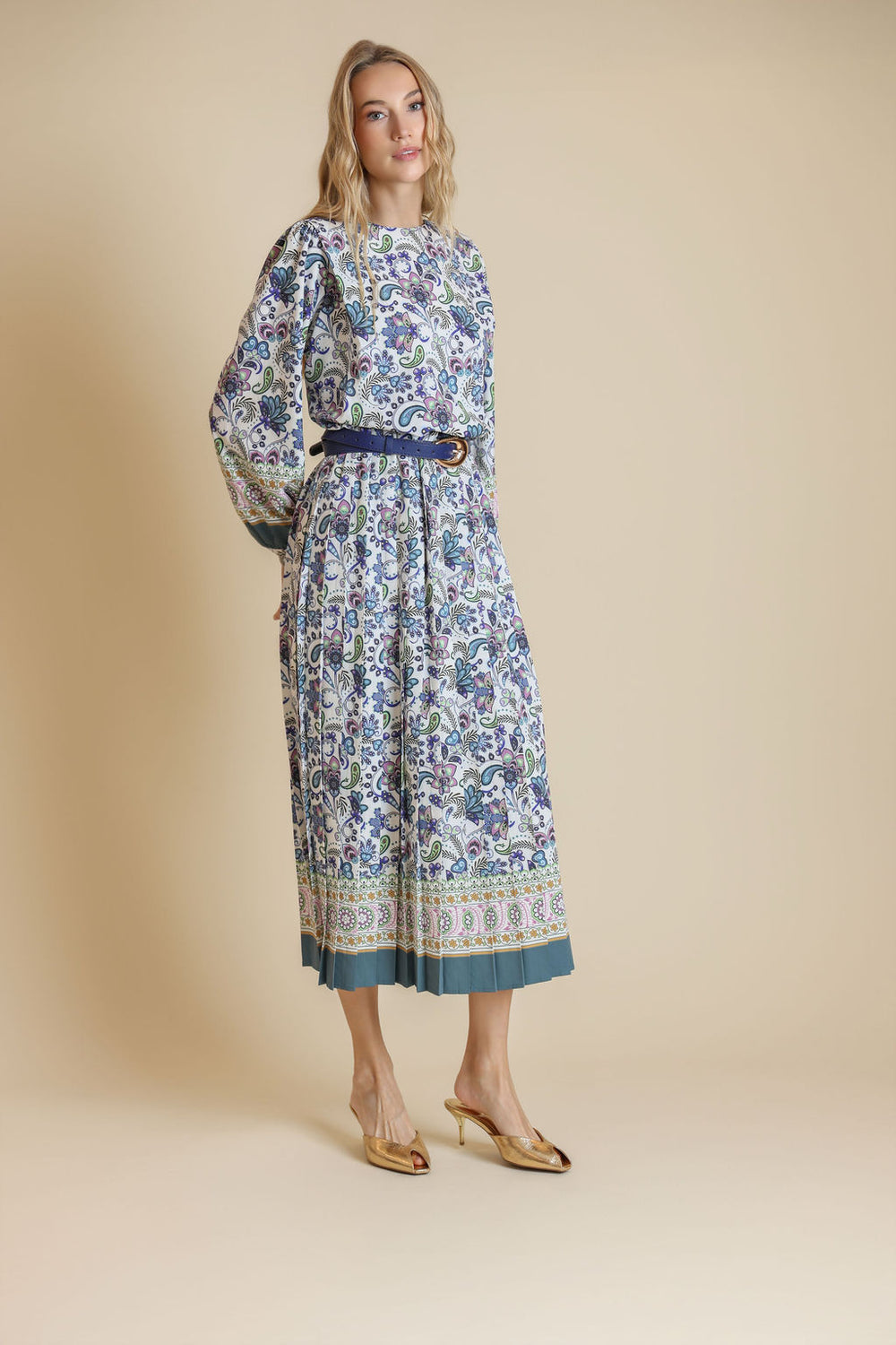 Paisley Pleated Dress-Junee