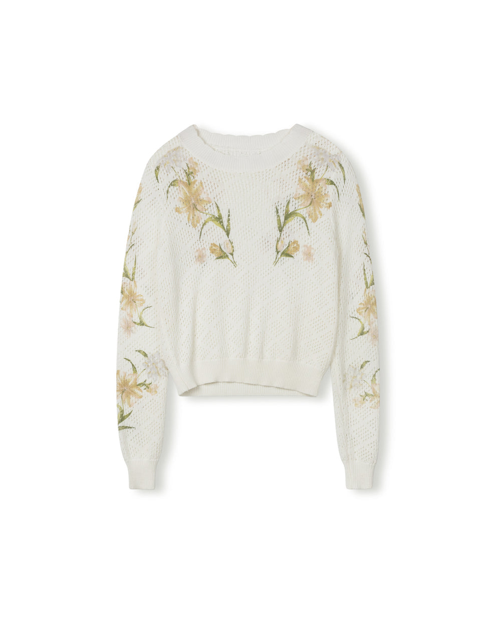 Floral Knit Scalloped Crew Neck- Junee