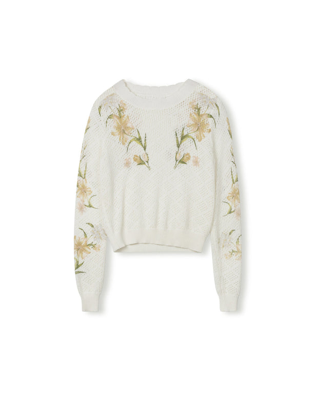 Floral Knit Scalloped Crew Neck- Junee